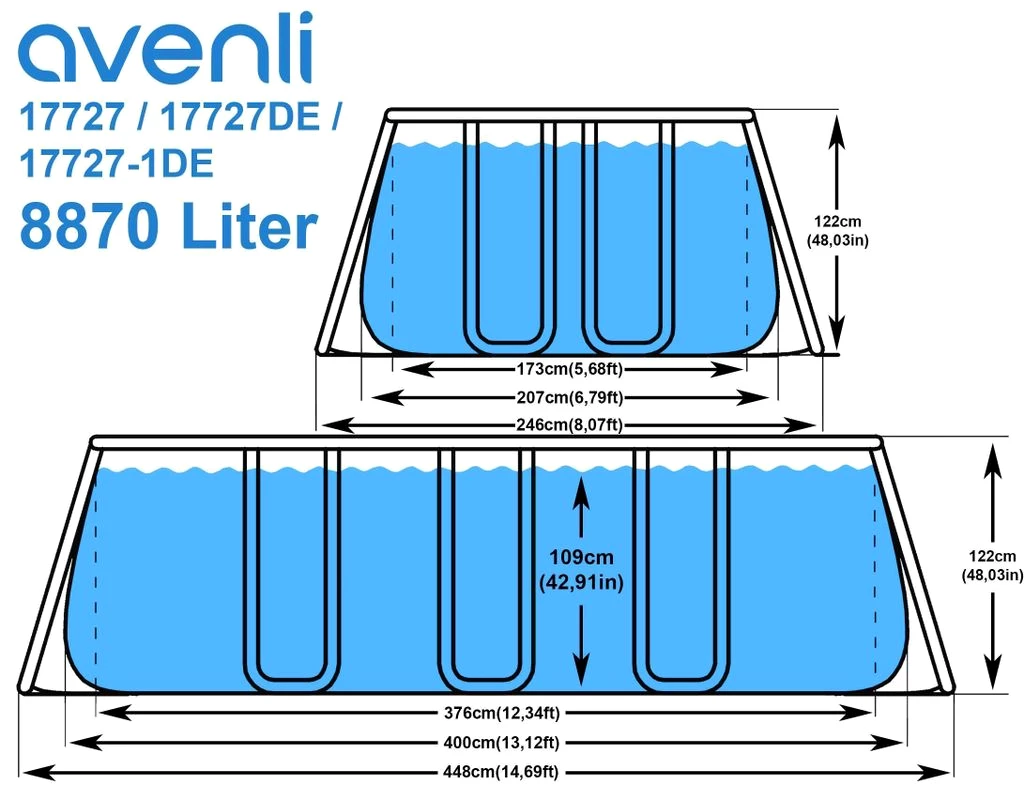 Avenli Frame Rectangular Pool 400 x 207 x 122 cm, Aufstellpool, rechteckig, ohne Pumpe