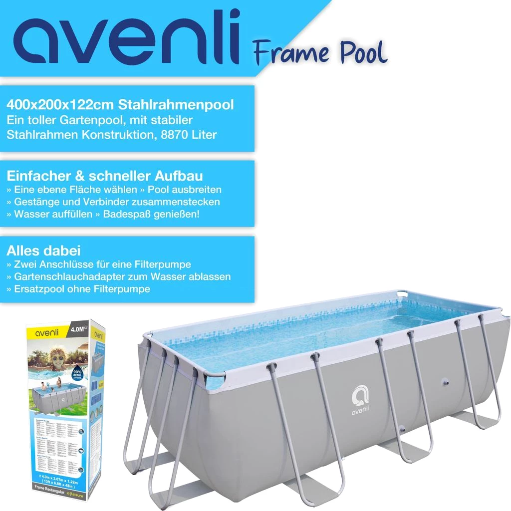 Avenli Frame Rectangular Pool 400 x 207 x 122 cm, Aufstellpool, rechteckig, ohne Pumpe